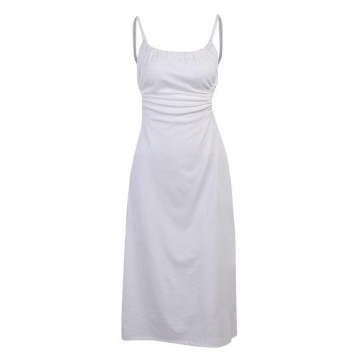 Open tie back solid midi dress - Halibuy