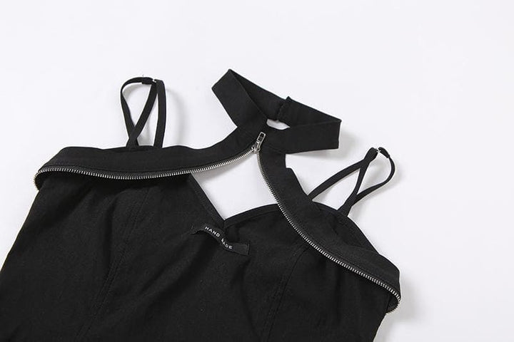 Heart neck zip halter crop top - Halibuy